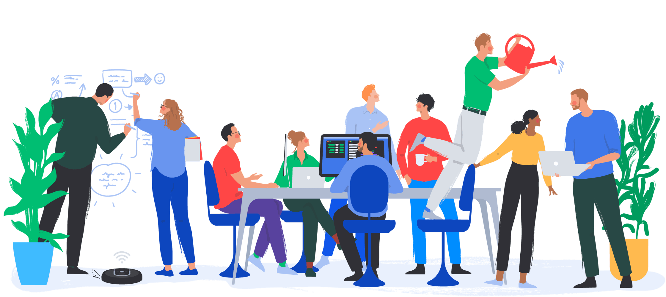 Illustration of the Opteo office and it's team members.